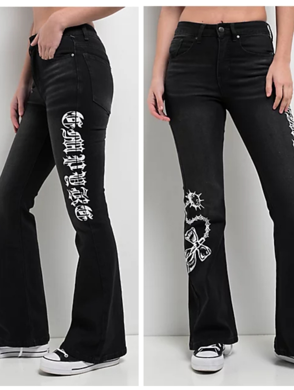 Empyre Black Glimmer Ozzy Mid Rise Flare Jeans Women's 6 Graphic Alt Retro Black